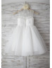 Navy Blue\Ivory  Chiffon Tulle Knee Length Flower Girl Dress